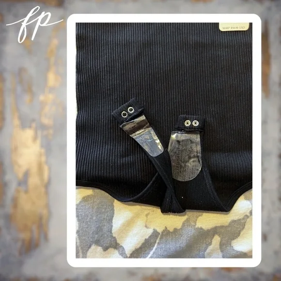 FREE PEOPLE XYZ Ribbed Sleeveless Stretch Fit Thong Bodysuit in Black NWT - Picture 14 of 16